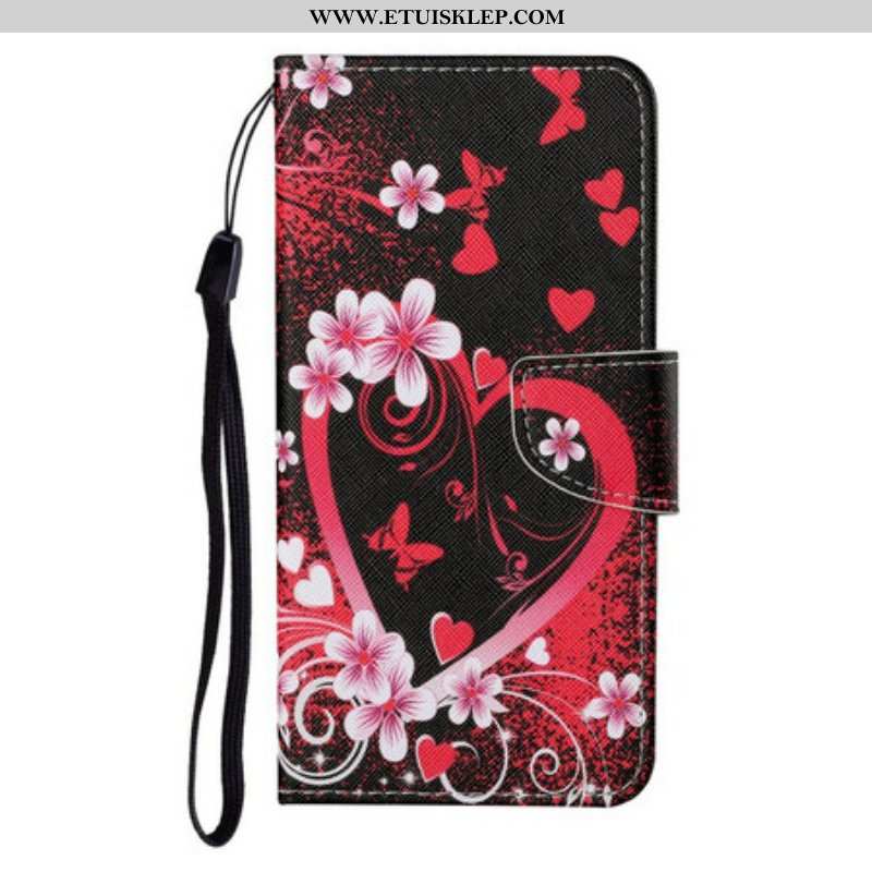 Etui Folio do Samsung Galaxy S21 FE Kwiaty I Serca Z Smyczą